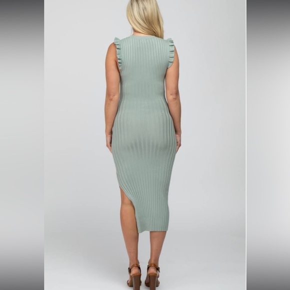 NWT Pink Blush Mint Green Ribbed Flutter Accent Midi Dress - Size small - Picture 3 of 7
